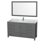Wyndham Collection - Sheffield 60 Inch Single Bathroom Vanity in Dark Gray, White Carrara Marble Countertop, Undermount Square Sink, and 58 Inch Mirror - Dark Gray