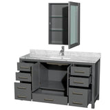 Sheffield 60 Inch Single Bathroom Vanity in Espresso, White Carrara Marble Countertop, Undermount Square Sink, and Medicine Cabinet
