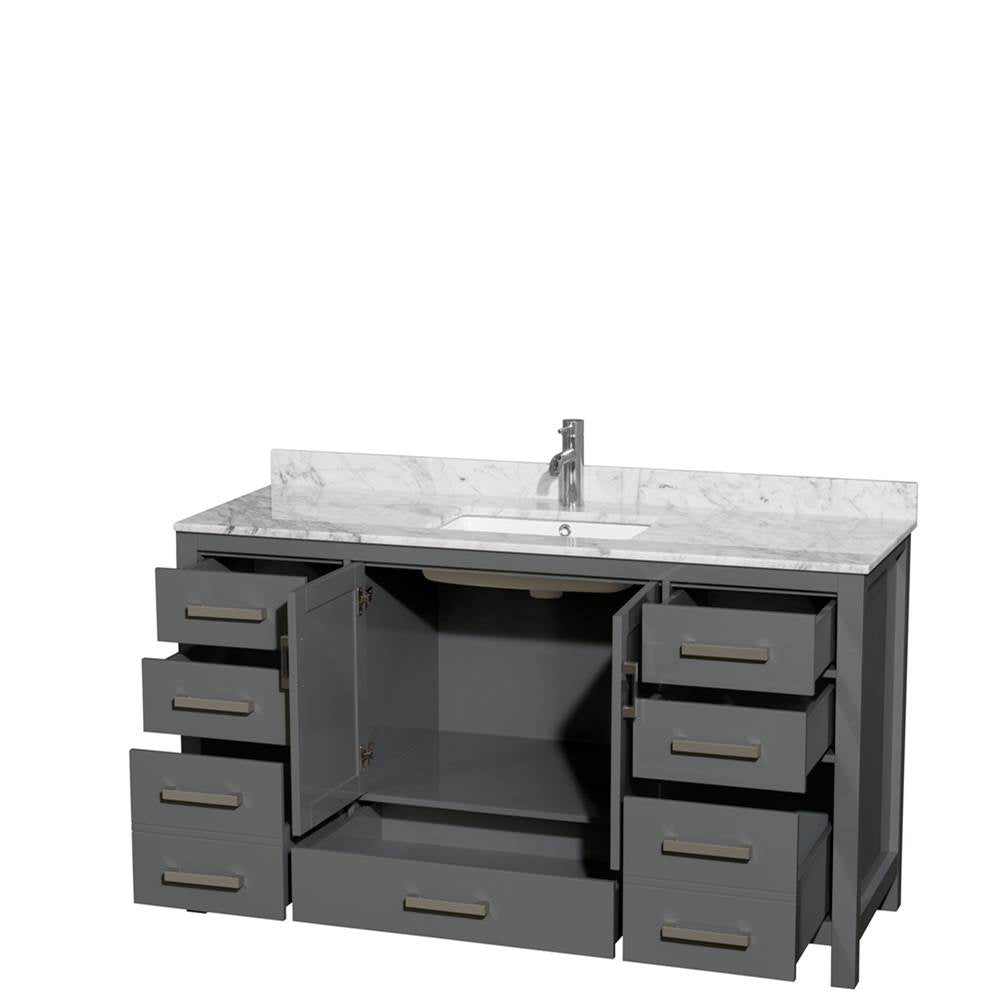 Sheffield 60 Inch Single Bathroom Vanity in Espresso, White Carrara Marble Countertop, Undermount Square Sink, and No Mirror