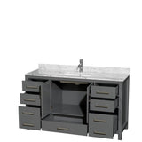 Sheffield 60 Inch Single Bathroom Vanity in Espresso, White Carrara Marble Countertop, Undermount Square Sink, and No Mirror