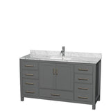 Wyndham Collection - Sheffield 60 Inch Single Bathroom Vanity in Dark Gray, White Carrara Marble Countertop, Undermount Square Sink, and No Mirror - Dark Gray