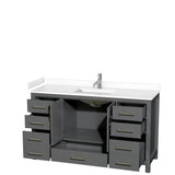 Sheffield 60 Inch Single Bathroom Vanity in Dark Gray, White Cultured Marble Countertop, Undermount Square Sink, No Mirror