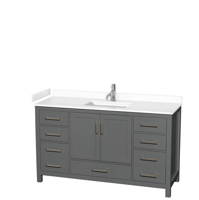 Wyndham Collection - Sheffield 60 Inch Single Bathroom Vanity in Dark Gray, White Cultured Marble Countertop, Undermount Square Sink, No Mirror