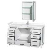 Sheffield 60 Inch Single Bathroom Vanity in White, Carrara Cultured Marble Countertop, Undermount Square Sink, Medicine Cabinet