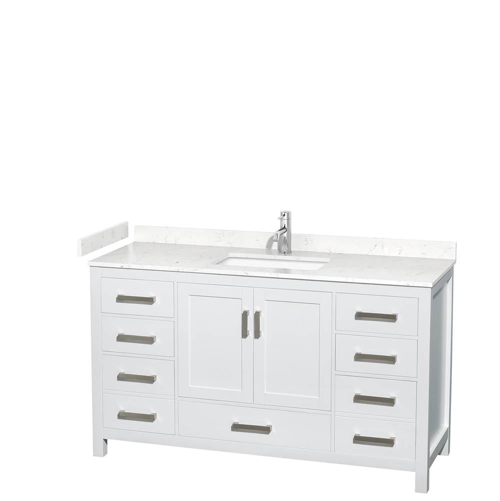 Wyndham Collection - Sheffield 60 Inch Single Bathroom Vanity in White, Carrara Cultured Marble Countertop, Undermount Square Sink, No Mirror