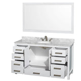 Sheffield 60 Inch Single Bathroom Vanity in Espresso, White Carrara Marble Countertop, Undermount Oval Sink, and 58 Inch Mirror