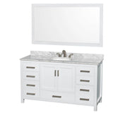 Wyndham Collection - Sheffield 60 Inch Single Bathroom Vanity in White, White Carrara Marble Countertop, Undermount Oval Sink, and 58 Inch Mirror - White