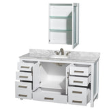 Sheffield 60 Inch Single Bathroom Vanity in Espresso, White Carrara Marble Countertop, Undermount Oval Sink, and Medicine Cabinet