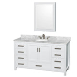 Wyndham Collection - Sheffield 60 Inch Single Bathroom Vanity in White, White Carrara Marble Countertop, Undermount Oval Sink, and Medicine Cabinet - White