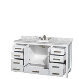 Sheffield 60 Inch Single Bathroom Vanity in Espresso, White Carrara Marble Countertop, Undermount Oval Sink, and No Mirror