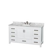 Sheffield 60 Inch Single Bathroom Vanity in Espresso, White Carrara Marble Countertop, Undermount Oval Sink, and Medicine Cabinet