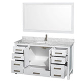 Sheffield 60 Inch Single Bathroom Vanity in Espresso, White Carrara Marble Countertop, Undermount Square Sink, and 58 Inch Mirror