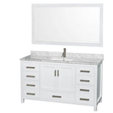 Wyndham Collection - Sheffield 60 Inch Single Bathroom Vanity in White, White Carrara Marble Countertop, Undermount Square Sink, and 58 Inch Mirror - White
