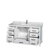 Sheffield 60 Inch Single Bathroom Vanity in Espresso, White Carrara Marble Countertop, Undermount Square Sink, and No Mirror