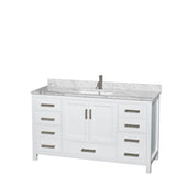 Wyndham Collection - Sheffield 60 Inch Single Bathroom Vanity in White, White Carrara Marble Countertop, Undermount Square Sink, and No Mirror - White