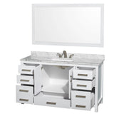 Sheffield 60 Inch Single Bathroom Vanity in White, White Carrara Marble Countertop, Undermount 3-Hole Square Sink, 58 Inch Mirror