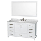 Wyndham Collection - Sheffield 60 Inch Single Bathroom Vanity in White, White Carrara Marble Countertop, Undermount 3-Hole Square Sink, 58 Inch Mirror - White