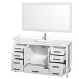 Sheffield 60 Inch Single Bathroom Vanity in White, White Cultured Marble Countertop, Undermount Square Sink, 58 Inch Mirror
