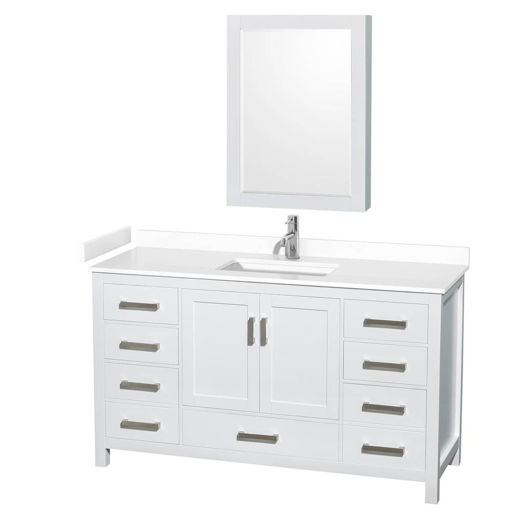 Wyndham Collection - Sheffield 60 Inch Single Bathroom Vanity in White, White Cultured Marble Countertop, Undermount Square Sink, Medicine Cabinet