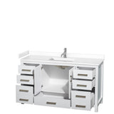 Sheffield 60 Inch Single Bathroom Vanity in White, White Cultured Marble Countertop, Undermount Square Sink, No Mirror