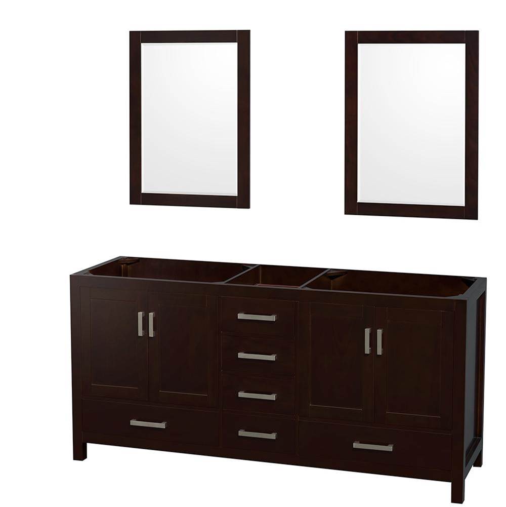 Wyndham Collection - Sheffield 72 Inch Double Bathroom Vanity in Espresso, No Countertop, No Sinks, and 24 Inch Mirrors - Espresso