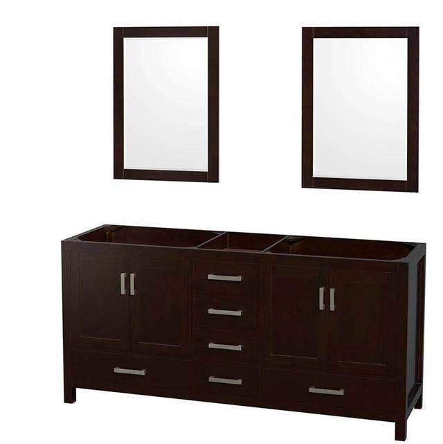 Wyndham Collection - Sheffield 72 Inch Double Bathroom Vanity in Espresso, No Countertop, No Sinks, and 24 Inch Mirrors - Espresso