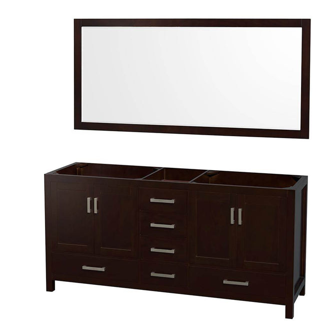Wyndham Collection - Sheffield 72 Inch Double Bathroom Vanity in Espresso, No Countertop, No Sinks, and 70 Inch Mirror - Espresso