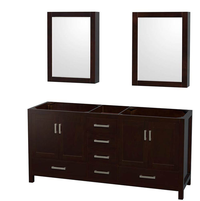 Wyndham Collection - Sheffield 72 Inch Double Bathroom Vanity in Espresso, No Countertop, No Sinks, and Medicine Cabinets - Espresso
