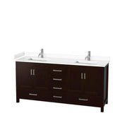 Wyndham Collection - Sheffield 72 Inch Double Bathroom Vanity in Espresso, White Cultured Marble Countertop, Undermount Square Sinks, No Mirror