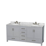 Wyndham Collection - Sheffield 72 Inch Double Bathroom Vanity in Gray, White Carrara Marble Countertop, Undermount Oval Sinks, and No Mirror - Gray