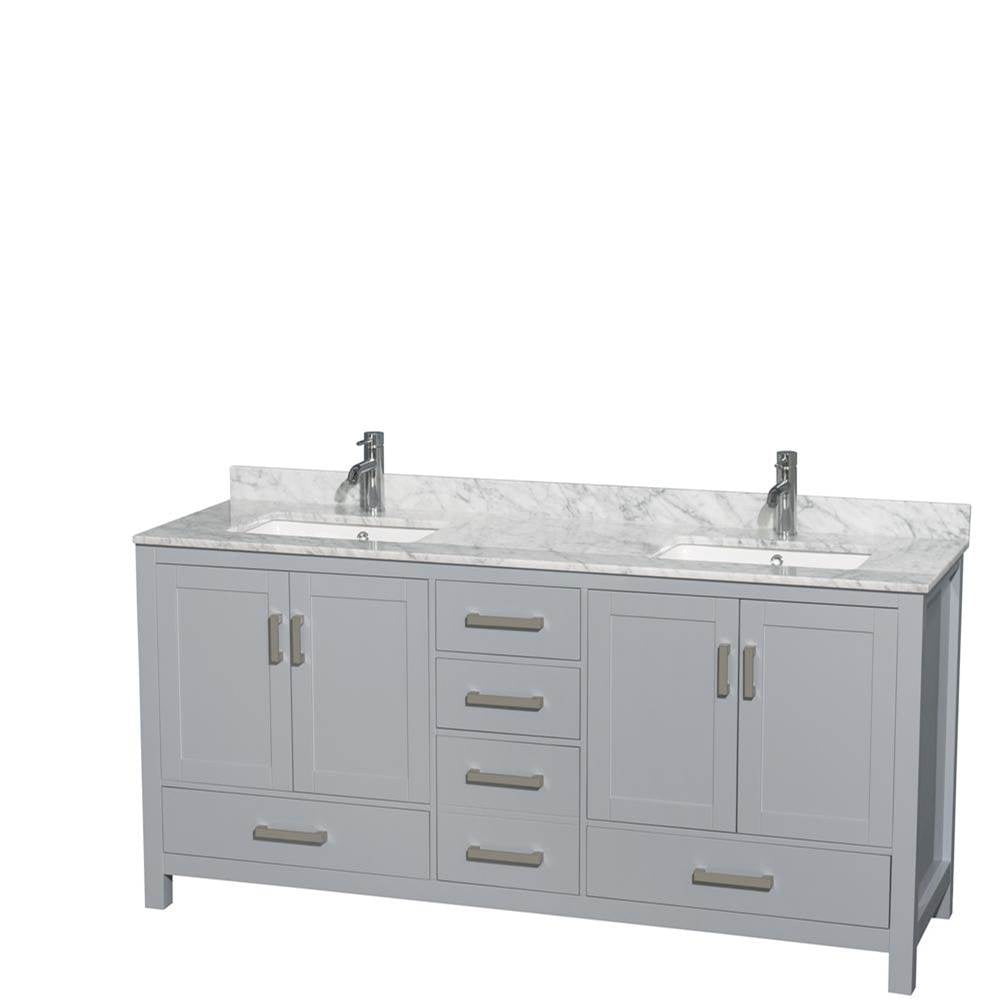 Wyndham Collection - Sheffield 72 Inch Double Bathroom Vanity in Gray, White Carrara Marble Countertop, Undermount Square Sinks, and No Mirror - Gray