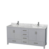 Wyndham Collection - Sheffield 72 Inch Double Bathroom Vanity in Gray, White Carrara Marble Countertop, Undermount Square Sinks, and No Mirror - Gray