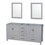 Wyndham Collection - Sheffield 72 Inch Double Bathroom Vanity in Gray, No Countertop, No Sink, and 24 Inch Mirrors - Gray