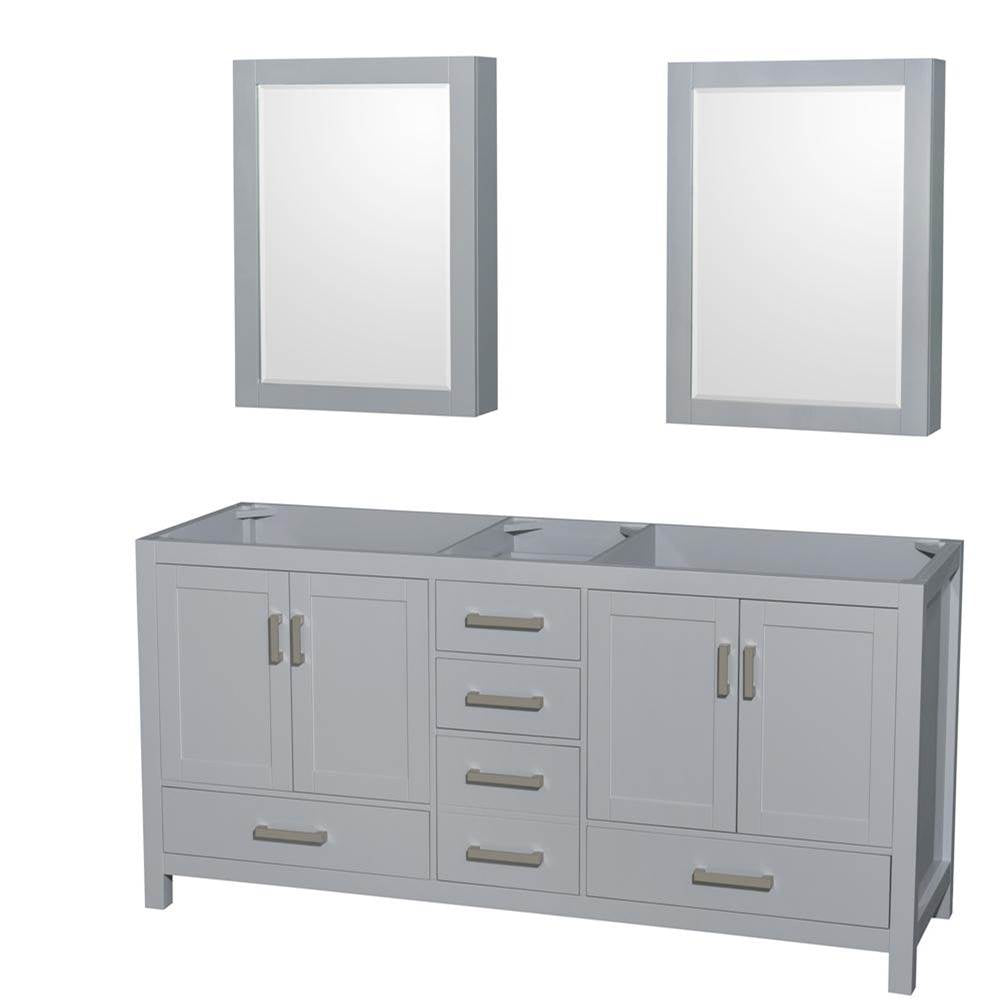 Wyndham Collection - Sheffield 72 Inch Double Bathroom Vanity in Gray, No Countertop, No Sink, and Medicine Cabinets - Gray