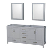 Wyndham Collection - Sheffield 72 Inch Double Bathroom Vanity in Gray, No Countertop, No Sink, and Medicine Cabinets - Gray
