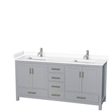 Wyndham Collection - Sheffield 72 Inch Double Bathroom Vanity in Gray, White Cultured Marble Countertop, Undermount Square Sinks, No Mirror