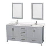 Wyndham Collection - Sheffield 72 Inch Double Bathroom Vanity in Gray, White Quartz Countertop, Undermount Square Sinks, 24 Inch Mirrors - Gray