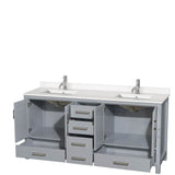 Sheffield 72 Inch Double Bathroom Vanity in Gray, White Quartz Countertop, Undermount Square Sinks, No Mirror