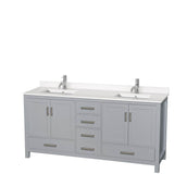 Wyndham Collection - Sheffield 72 Inch Double Bathroom Vanity in Gray, White Quartz Countertop, Undermount Square Sinks, No Mirror - Gray