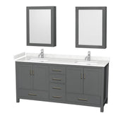 Wyndham Collection - Sheffield 72 Inch Double Bathroom Vanity in Dark Gray, Carrara Cultured Marble Countertop, Undermount Square Sinks, Medicine Cabinets