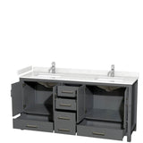 Sheffield 72 Inch Double Bathroom Vanity in Dark Gray, Carrara Cultured Marble Countertop, Undermount Square Sinks, No Mirror