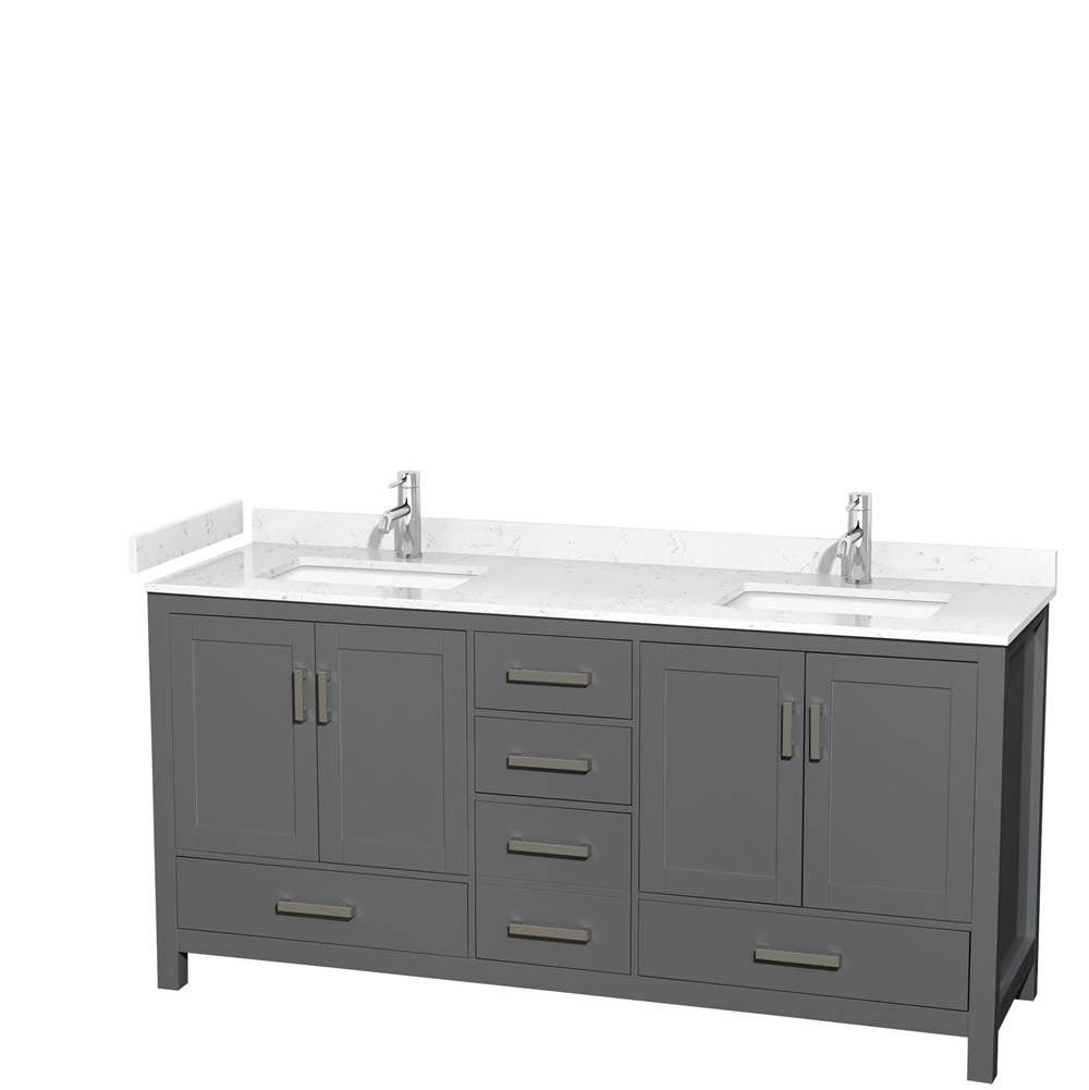 Wyndham Collection - Sheffield 72 Inch Double Bathroom Vanity in Dark Gray, Carrara Cultured Marble Countertop, Undermount Square Sinks, No Mirror