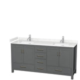 Wyndham Collection - Sheffield 72 Inch Double Bathroom Vanity in Dark Gray, Carrara Cultured Marble Countertop, Undermount Square Sinks, No Mirror