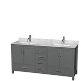 Wyndham Collection - Sheffield 72 Inch Double Bathroom Vanity in Dark Gray, White Carrara Marble Countertop, Undermount Square Sinks, and No Mirror - Dark Gray
