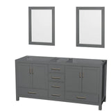 Wyndham Collection - Sheffield 72 Inch Double Bathroom Vanity in Dark Gray, No Countertop, No Sink, and 24 Inch Mirrors - Dark Gray