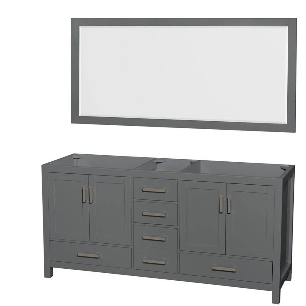 Wyndham Collection - Sheffield 72 Inch Double Bathroom Vanity in Dark Gray, No Countertop, No Sink, and 70 Inch Mirror - Dark Gray
