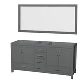 Wyndham Collection - Sheffield 72 Inch Double Bathroom Vanity in Dark Gray, No Countertop, No Sink, and 70 Inch Mirror - Dark Gray