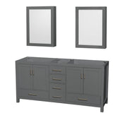 Wyndham Collection - Sheffield 72 Inch Double Bathroom Vanity in Dark Gray, No Countertop, No Sink, and Medicine Cabinets - Dark Gray
