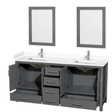 Sheffield 72 Inch Double Bathroom Vanity in Dark Gray, White Cultured Marble Countertop, Undermount Square Sinks, 24 Inch Mirrors
