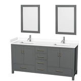 Wyndham Collection - Sheffield 72 Inch Double Bathroom Vanity in Dark Gray, White Cultured Marble Countertop, Undermount Square Sinks, 24 Inch Mirrors